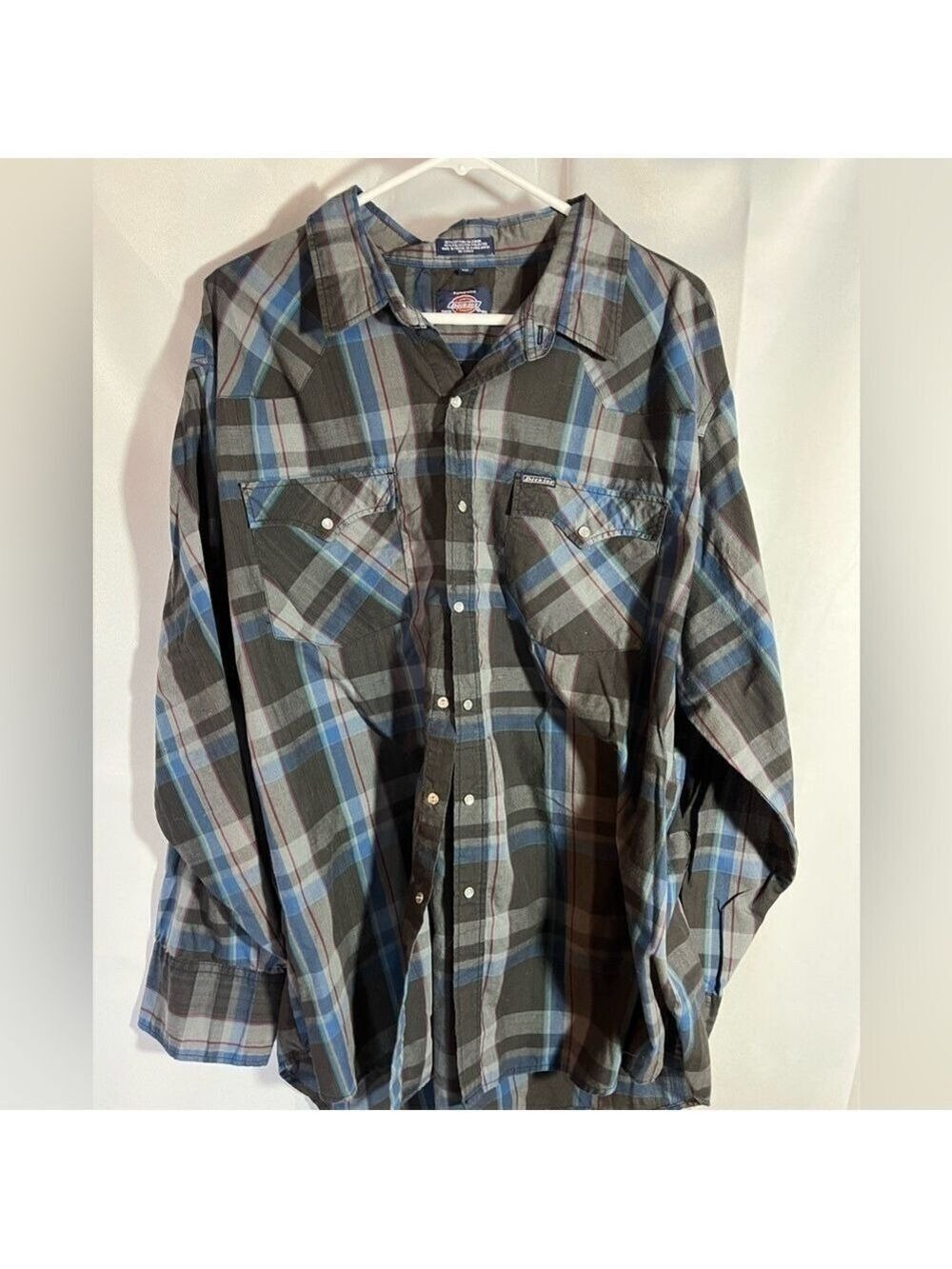 Dickies Button Down Shirt- Blue/Gray Plaid - 3XL- EUC